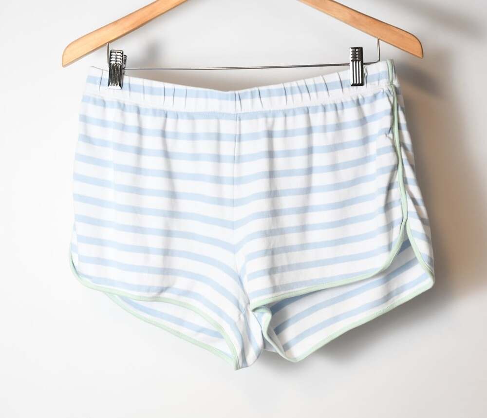 LAKE Pajamas Women’s Large Pima Cotton Shorts White Blue Stripe Lounge Sleep